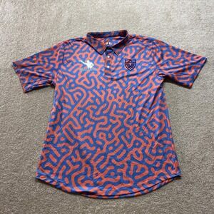 Wander Disc Golf Shirt Mens Large Blue Orange Gavin Babcock Patterned Polo‎